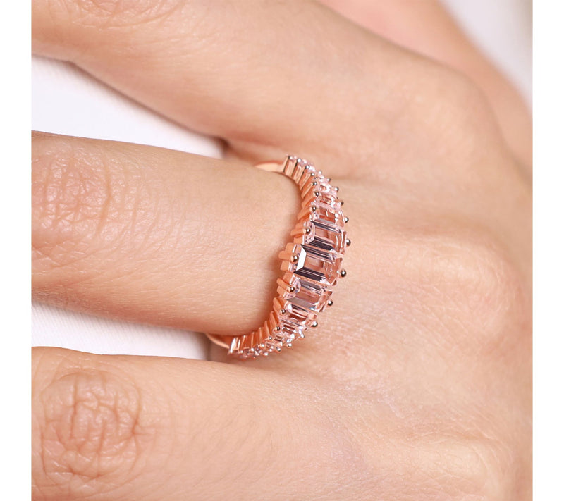 Diamonique Pink Graduated Baguette Ring, 14K Rose Gold Plated — View 4