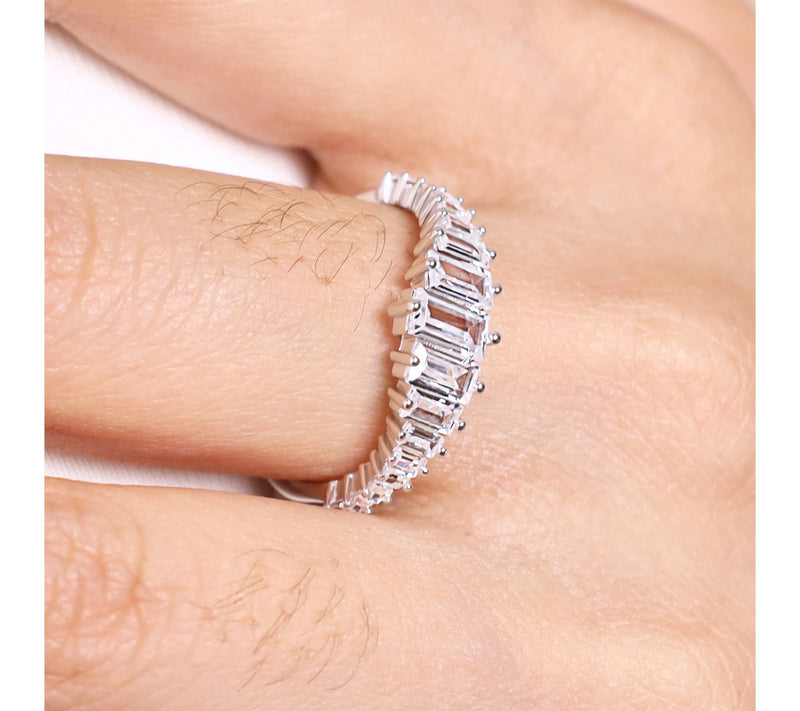 Diamonique Graduated Baguette Ring, 14K Gold Plated — View 4