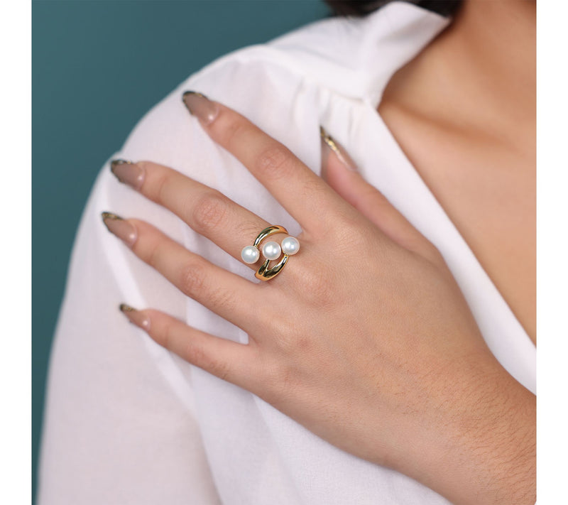 Honora Cultured Pearl Polished Ring, 18K Gold Plated — View 4