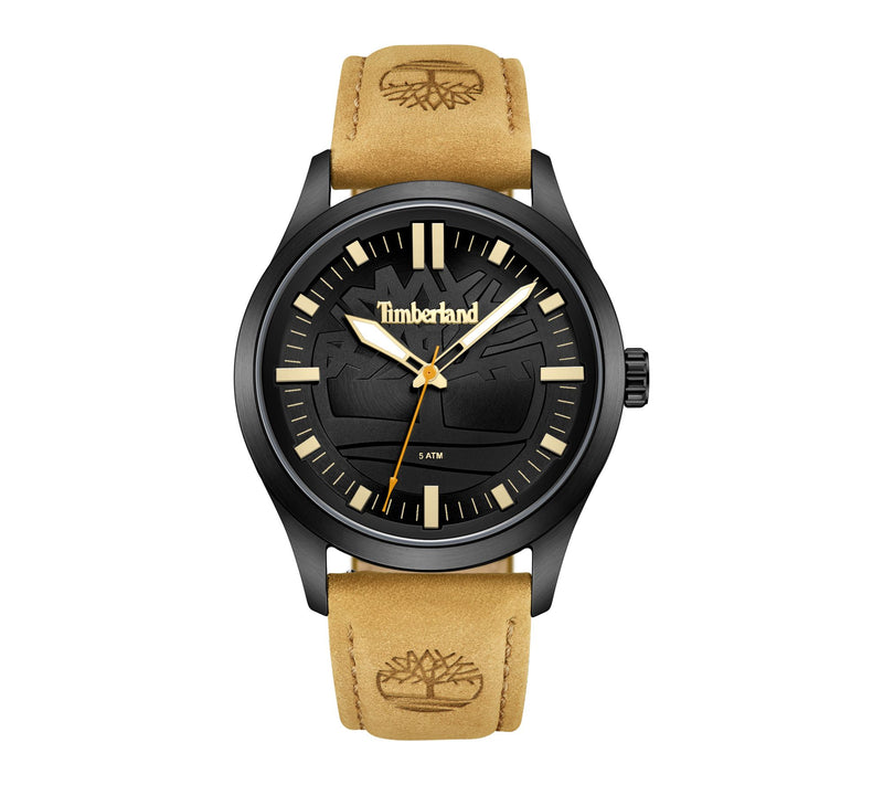 Timberland Men's Rambush Black IP Stainless TanStrap Watch — Main view
