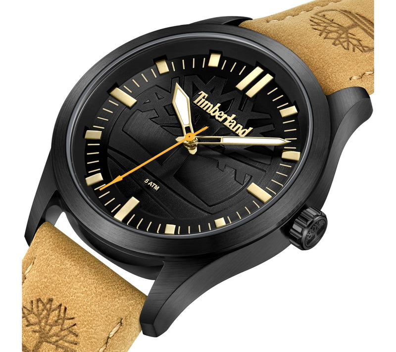 Timberland Men's Rambush Black IP Stainless TanStrap Watch — View 4