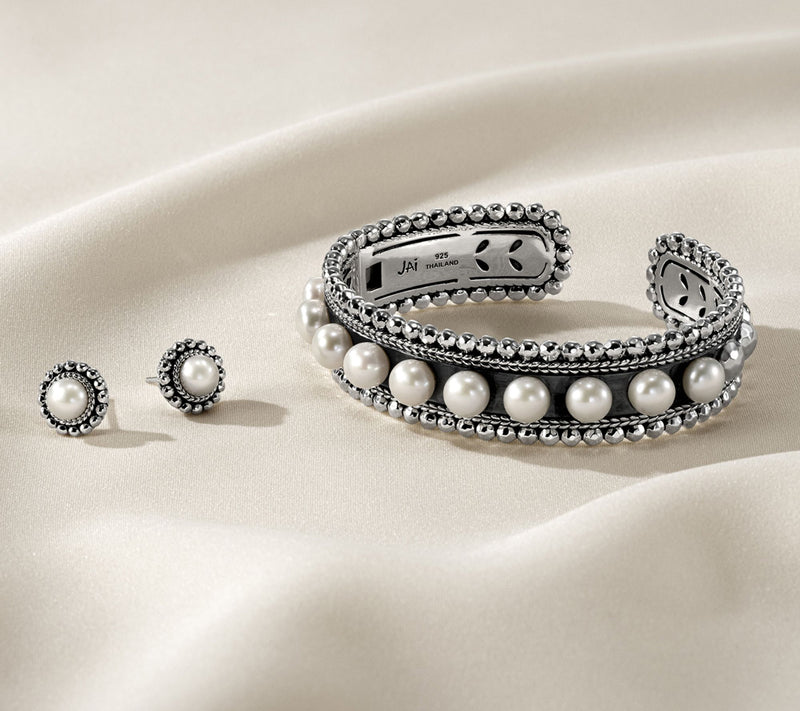 JAI Sterling Silver Shimmer Bead & Pearl Cuff — View 5
