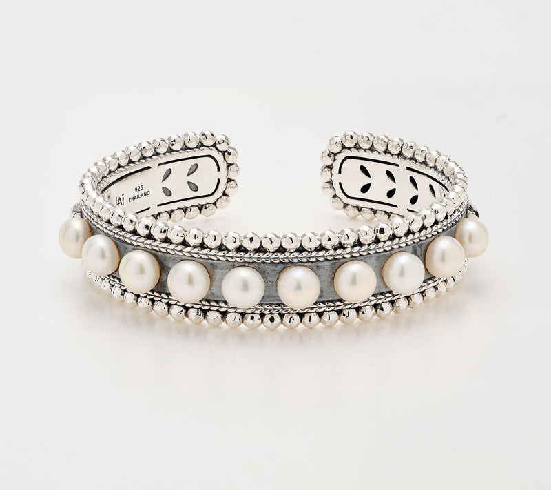 JAI Sterling Silver Shimmer Bead & Pearl Cuff — Main view