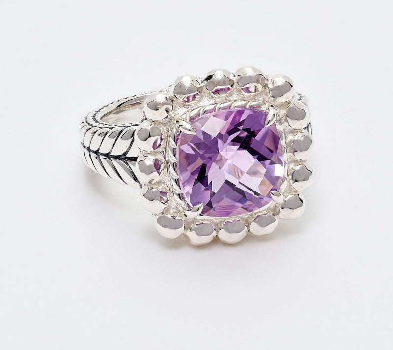 JAI Sterling Silver Cushion Gemstone Shimmer Bead Ring — Main view