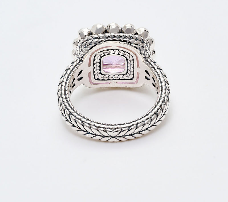 JAI Sterling Silver Cushion Gemstone Shimmer Bead Ring — View 3
