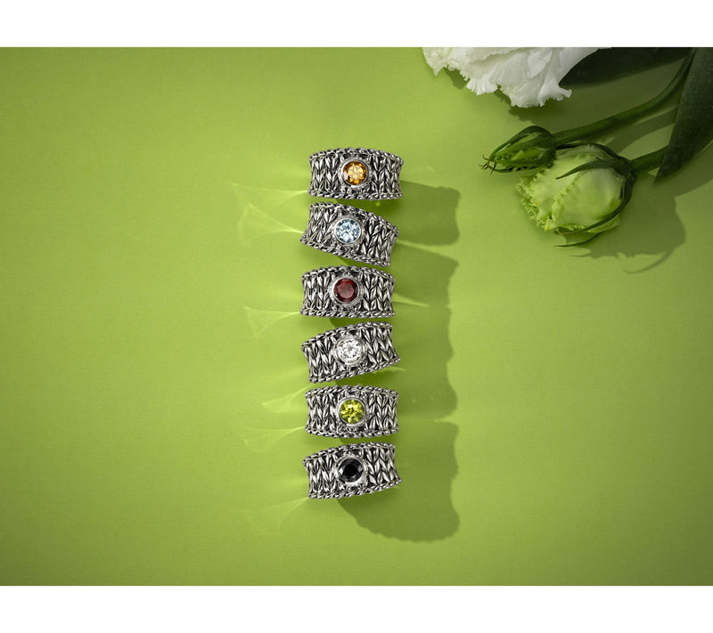 JAI Sterling Silver Bezel Set Gemstone Saddle Ring — View 4