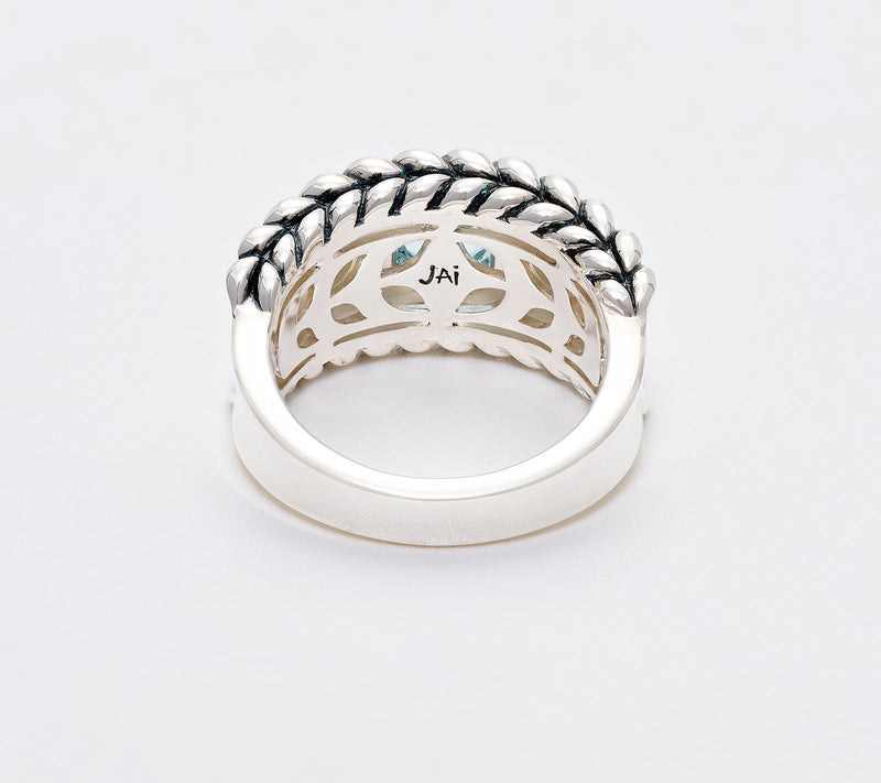 JAI Sterling Silver Bezel Set Gemstone Saddle Ring — View 3