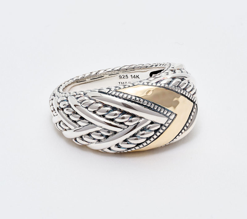 JAI Sterling & 14K Gold Hammered & Legacy Texture Ring — Main view