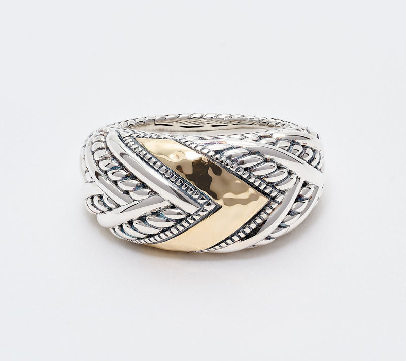 JAI Sterling & 14K Gold Hammered & Legacy Texture Ring — View 2