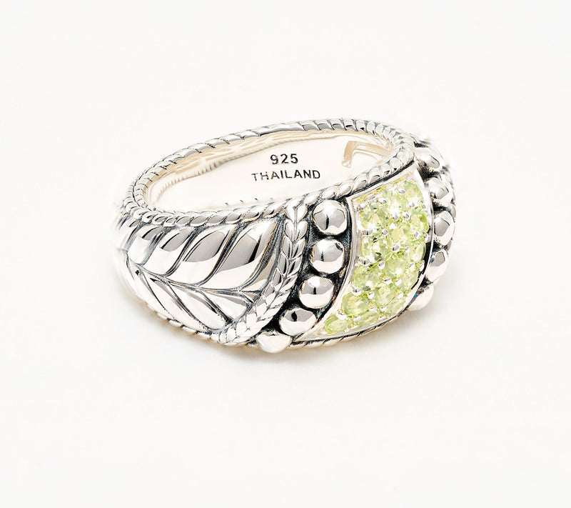 JAI Sterling Silver Shimmer Bead Pave Gemstone Ring — View 14