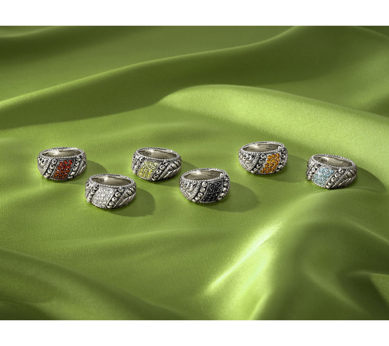 JAI Sterling Silver Shimmer Bead Pave Gemstone Ring — View 4