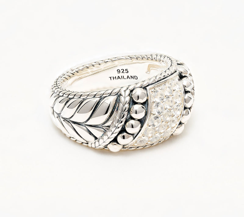 JAI Sterling Silver Shimmer Bead Pave Gemstone Ring — View 16