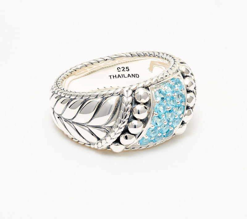 JAI Sterling Silver Shimmer Bead Pave Gemstone Ring — View 17