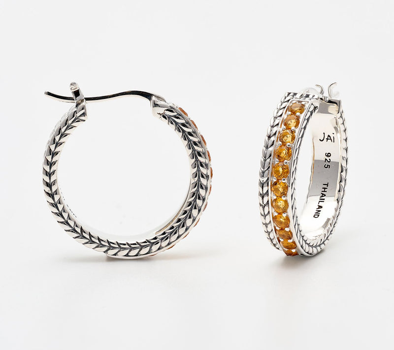 JAI Sterling Silver Gemstone 3/4" Hoop Earrings — View 2