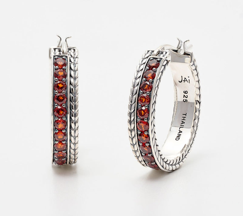 JAI Sterling Silver Gemstone 3/4" Hoop Earrings — View 11