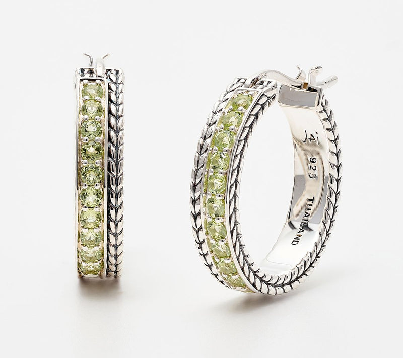 JAI Sterling Silver Gemstone 3/4" Hoop Earrings — View 12
