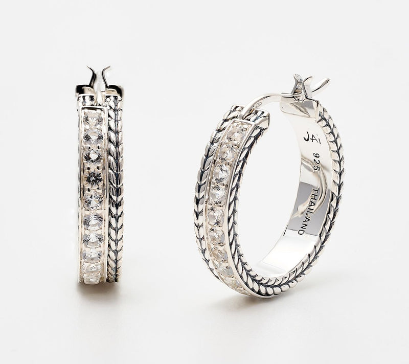 JAI Sterling Silver Gemstone 3/4" Hoop Earrings — View 14