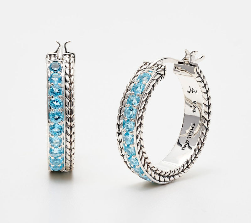 JAI Sterling Silver Gemstone 3/4" Hoop Earrings — View 15