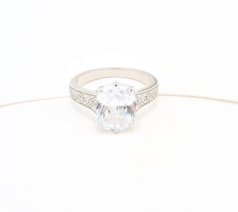 Diamonique Classics Cushion Cut Ring, Sterling Silver — View 6
