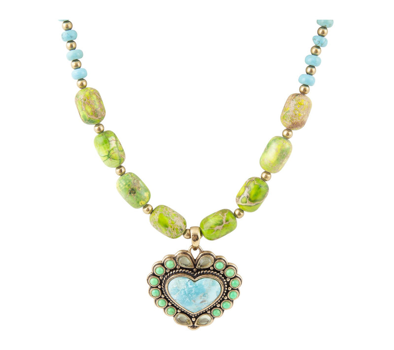 Barse Artisan Crafted Turquoise Heart Golden Necklace — View 6