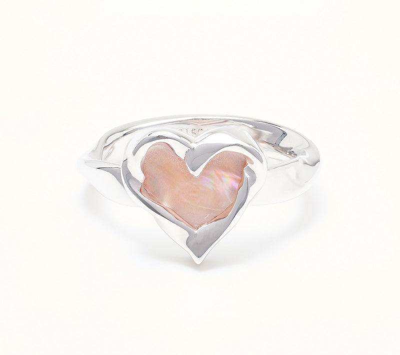 Christian James by Scott Grimes Mother-of-Pearl Heart Ripple Ring, Sterling — View 2