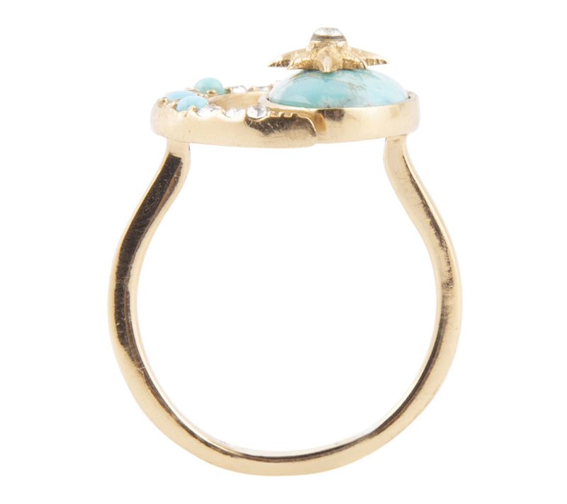 Barse Artisan Crafted Celestial Turquoise Golden Bypass Ring — View 2