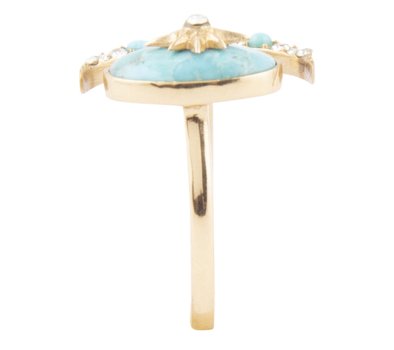 Barse Artisan Crafted Celestial Turquoise Golden Bypass Ring — View 3