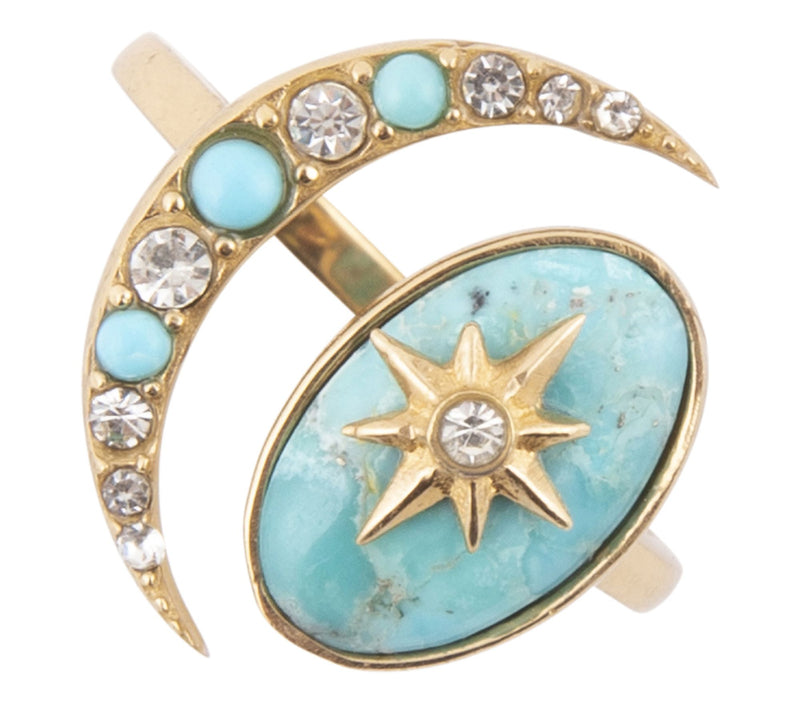 Barse Artisan Crafted Celestial Turquoise Golden Bypass Ring — Main view
