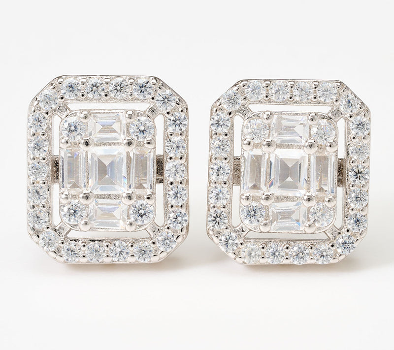 Diamonique Italia Art Deco Square Stud Earrings, Sterling Silver — Main view