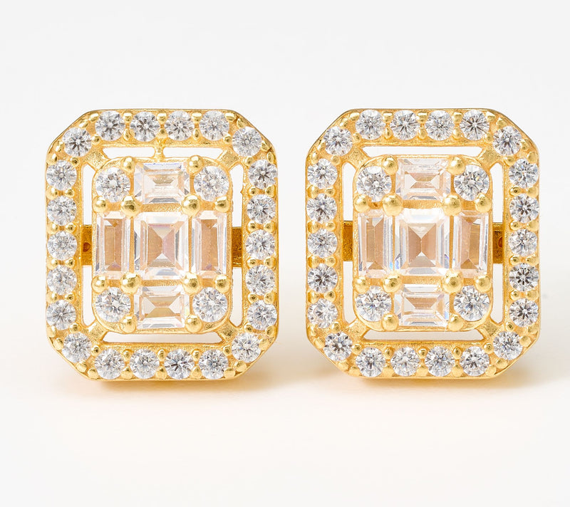 Diamonique Italia Art Deco Square Stud Earrings, Sterling Silver — View 5