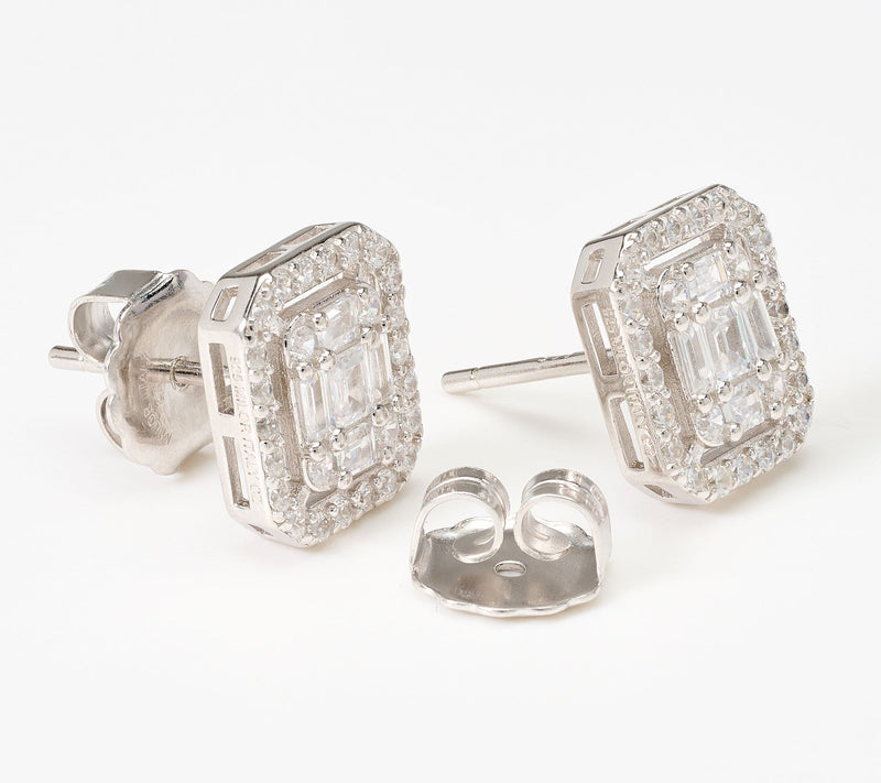 Diamonique Italia Art Deco Square Stud Earrings, Sterling Silver — View 6