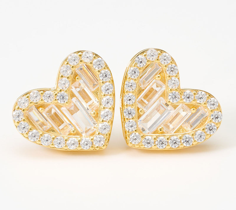 Diamonique Italia Art Deco Heart Stud Earrings, Sterling Silver — View 5
