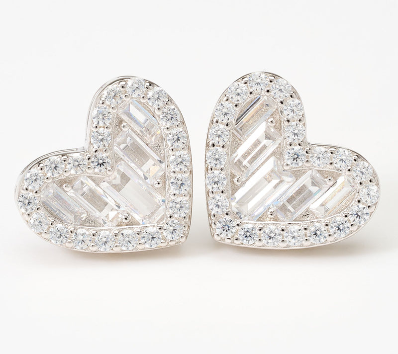 Diamonique Italia Art Deco Heart Stud Earrings, Sterling Silver — Main view