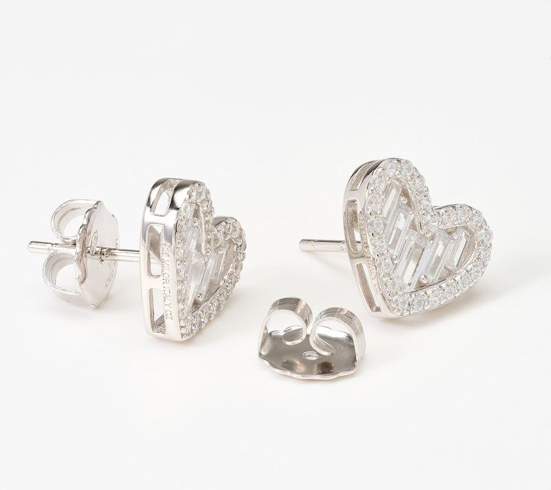 Diamonique Italia Art Deco Heart Stud Earrings, Sterling Silver — View 6