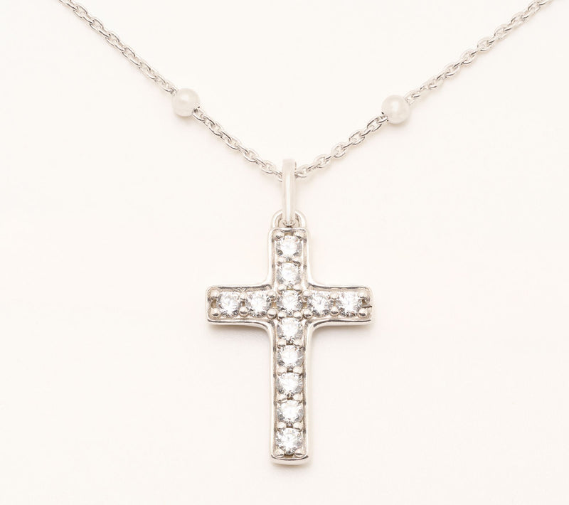 Diamonique Italia Pave Cross Necklace, Sterling Silver — View 7