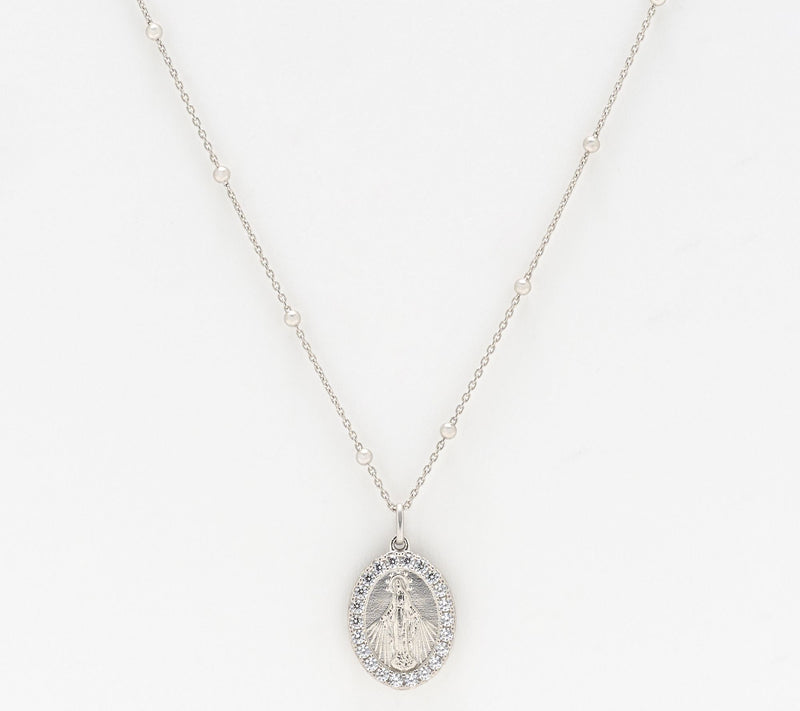 Diamonique Italia Miraculous Madonna Pave Necklace, Sterl — View 7