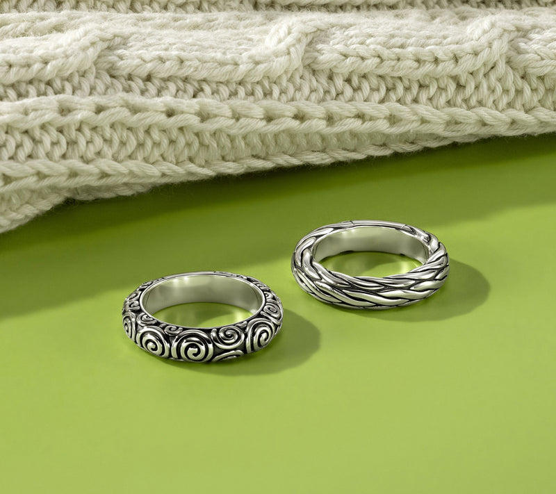 JAI Ireland Sterling Silver Textured 5mm Band Ring — View 6