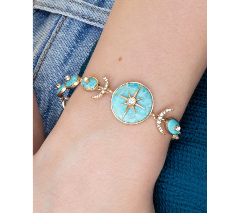 Barse Artisan Crafted Celestial Turquoise Golden Link Bracelet — View 5