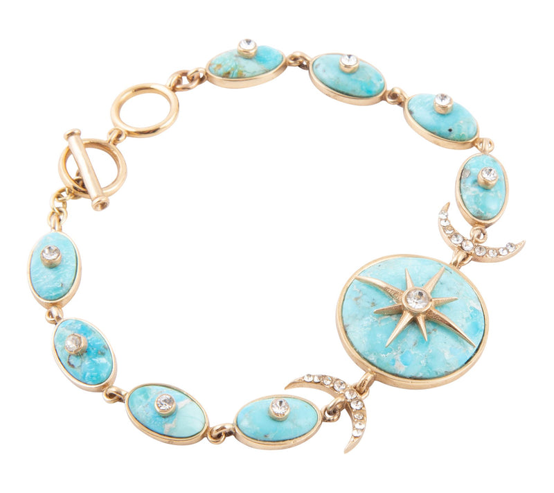 Barse Artisan Crafted Celestial Turquoise Golden Link Bracelet — View 2