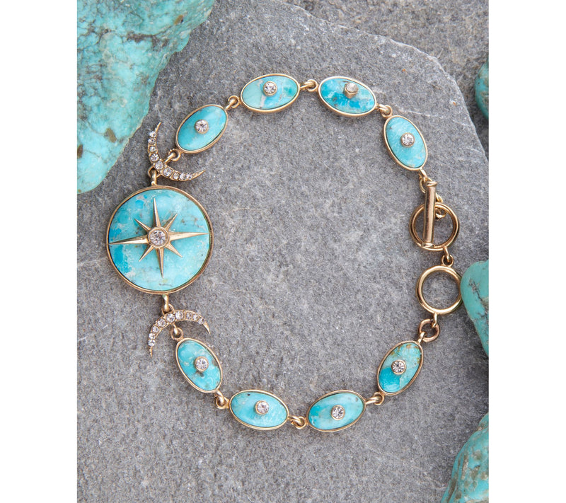 Barse Artisan Crafted Celestial Turquoise Golden Link Bracelet — View 4