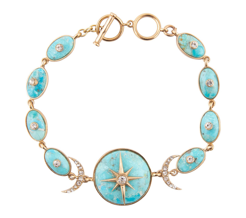 Barse Artisan Crafted Celestial Turquoise Golden Link Bracelet — Main view