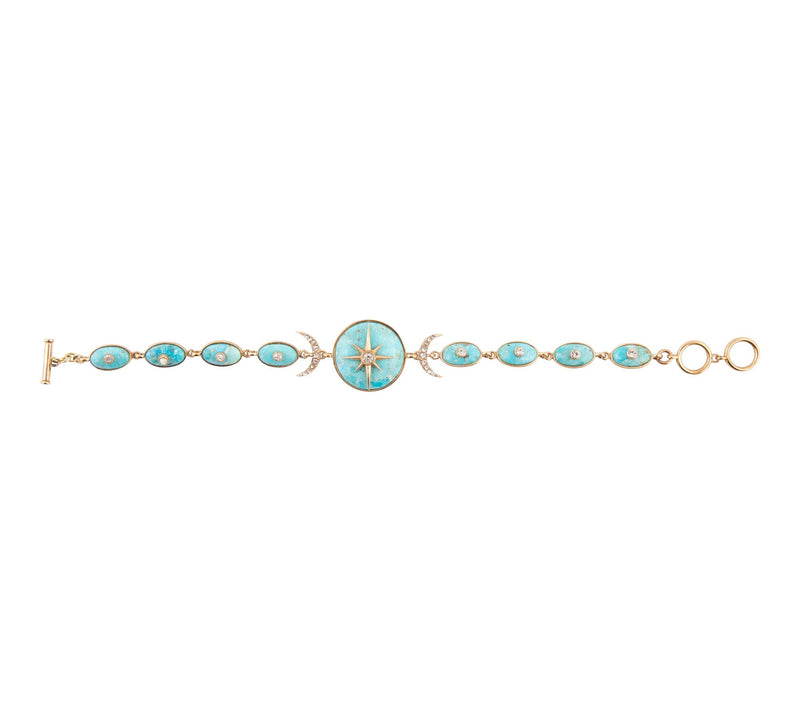 Barse Artisan Crafted Celestial Turquoise Golden Link Bracelet — View 3