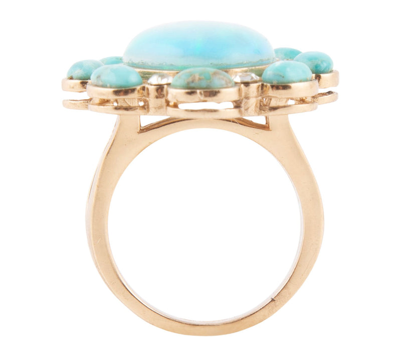 Barse Artisan Crafted Aurora Blue Opal Golden Statement Ring — View 2