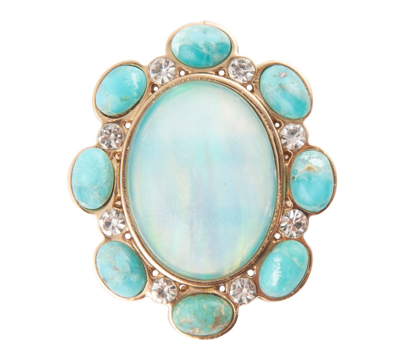 Barse Artisan Crafted Aurora Blue Opal Golden Statement Ring — View 7
