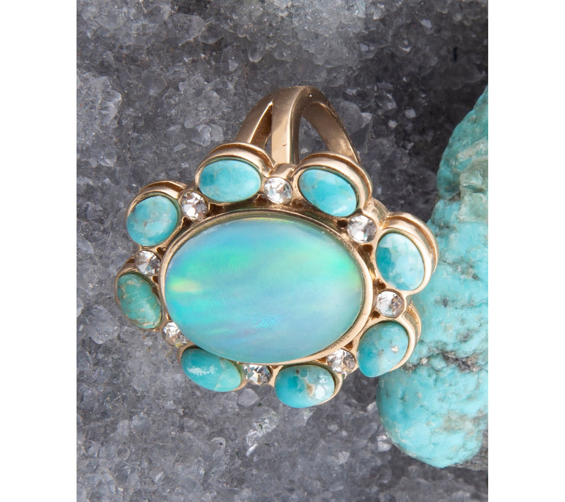 Barse Artisan Crafted Aurora Blue Opal Golden Statement Ring — View 3
