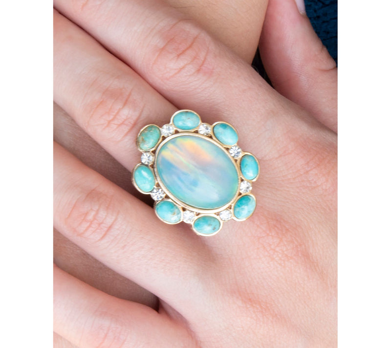 Barse Artisan Crafted Aurora Blue Opal Golden Statement Ring — View 5