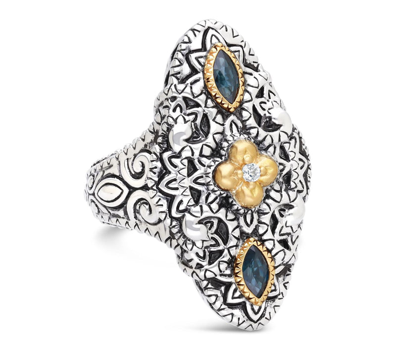 Barbara Bixby Sterling & 18K Gold Filigree Sapphire Ring — Main view