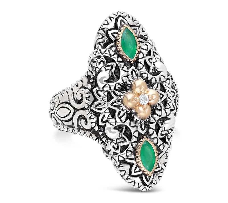 Barbara Bixby Sterling Silver & 18K Gold Filigree Emerald Ring — Main view