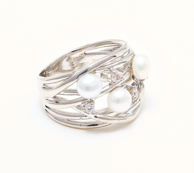 Honora Cultured Pearl Crossover Detail Ring, Bronze — View 6