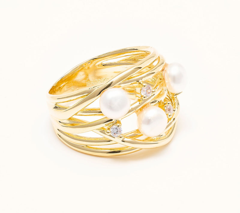 Honora Cultured Pearl Crossover Detail Ring, Bronze — View 7